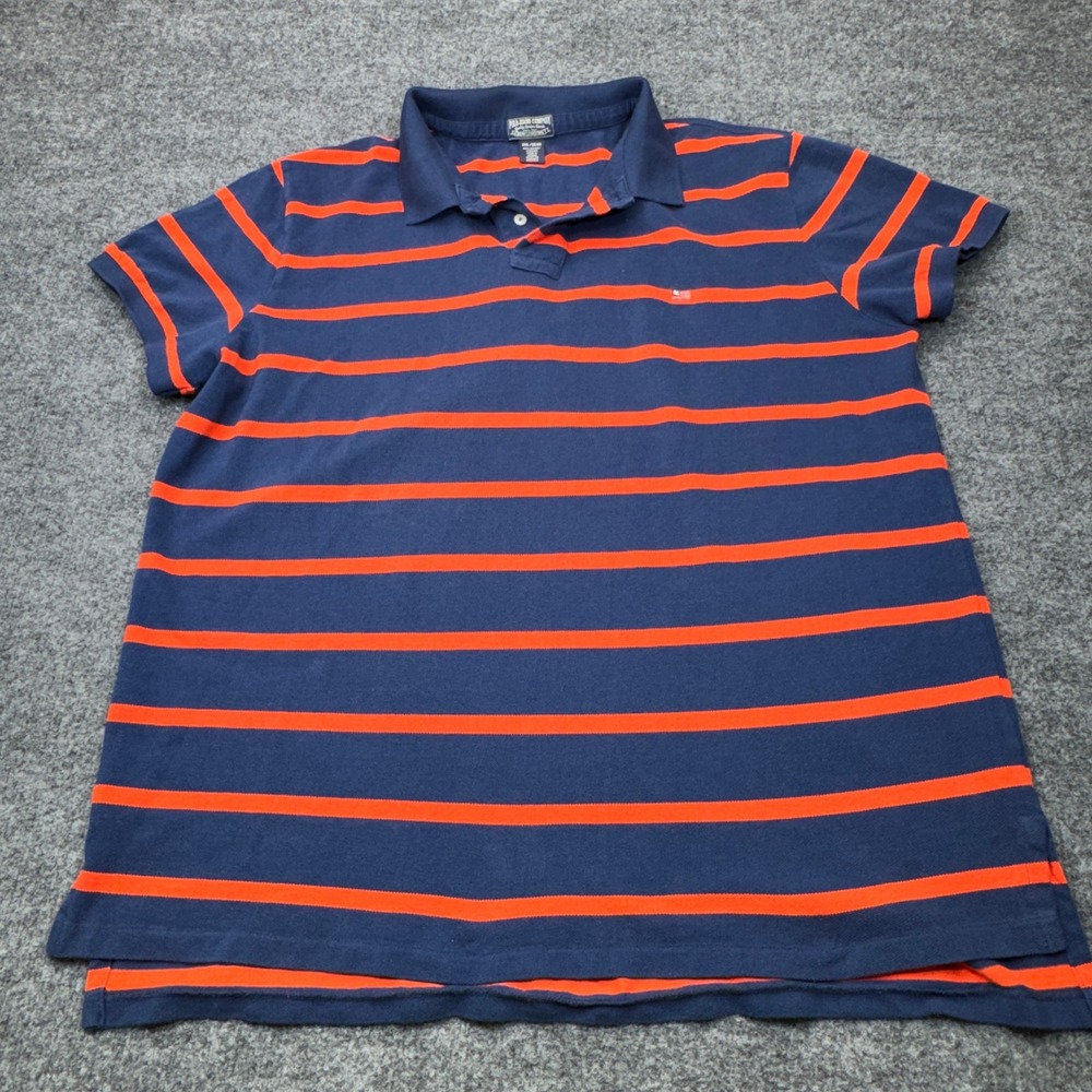Vintage Polo Jeans Company Shirt Mens 2XL Blue Striped Pique USA Flag Logo 90s